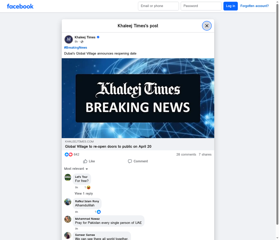Khaleej Times Breaking News Facebook